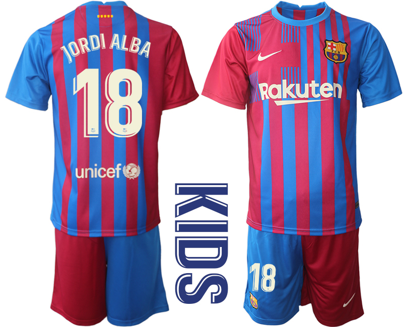 Youth 2021-2022 Club Barcelona home red #18 Nike Soccer Jerseys